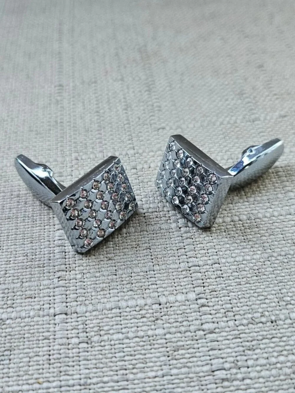 Crystals Accent Cufflinks Silver Tone Fashion Men Jewelry Cuff Links Father Day